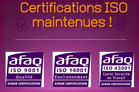 Certifications ISO maintenues